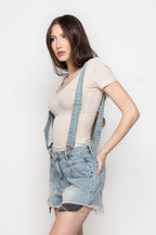 Shorts Donna in Denim con Bretelle