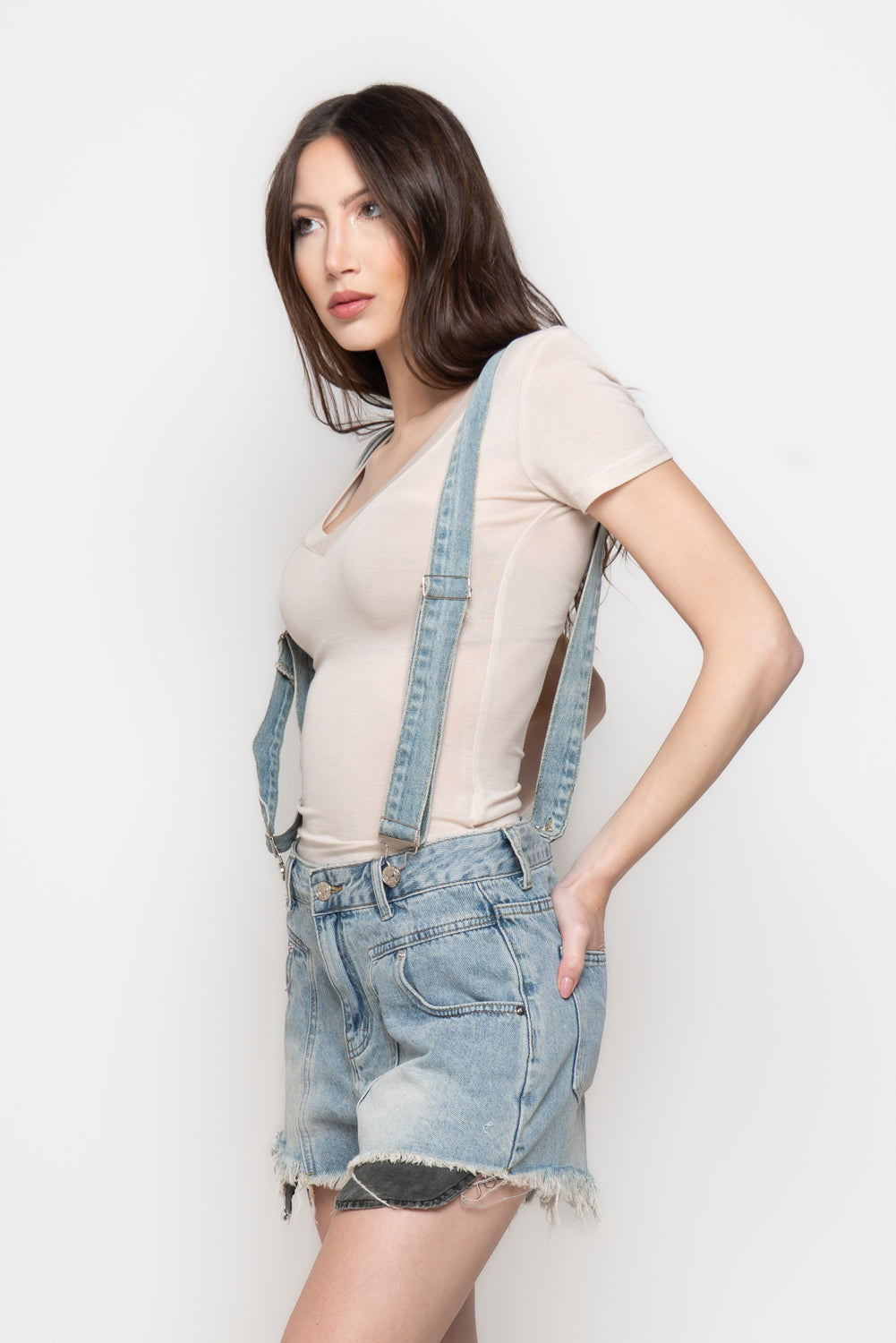 Shorts Donna in Denim con Bretelle