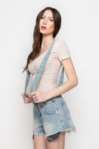 Shorts Donna in Denim con Bretelle