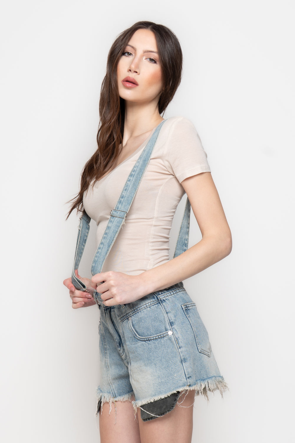 Shorts Donna in Denim con Bretelle