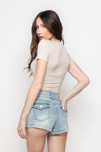 Shorts Donna in Denim a Vita Alta