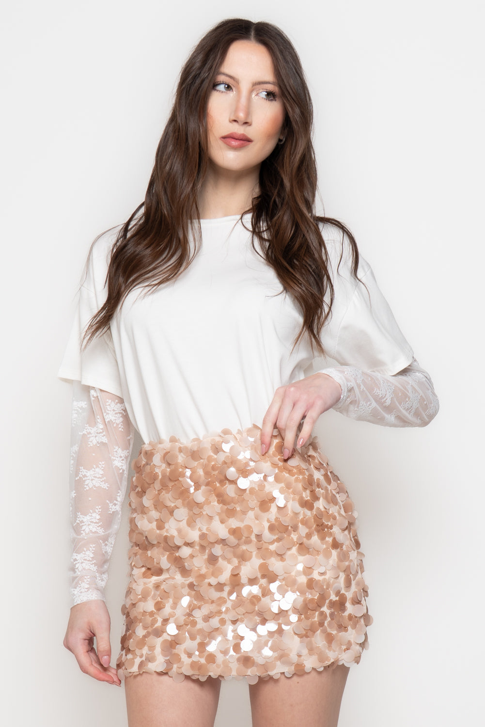 Minigonna Donna con Maxi Paillettes Effetto Glamour