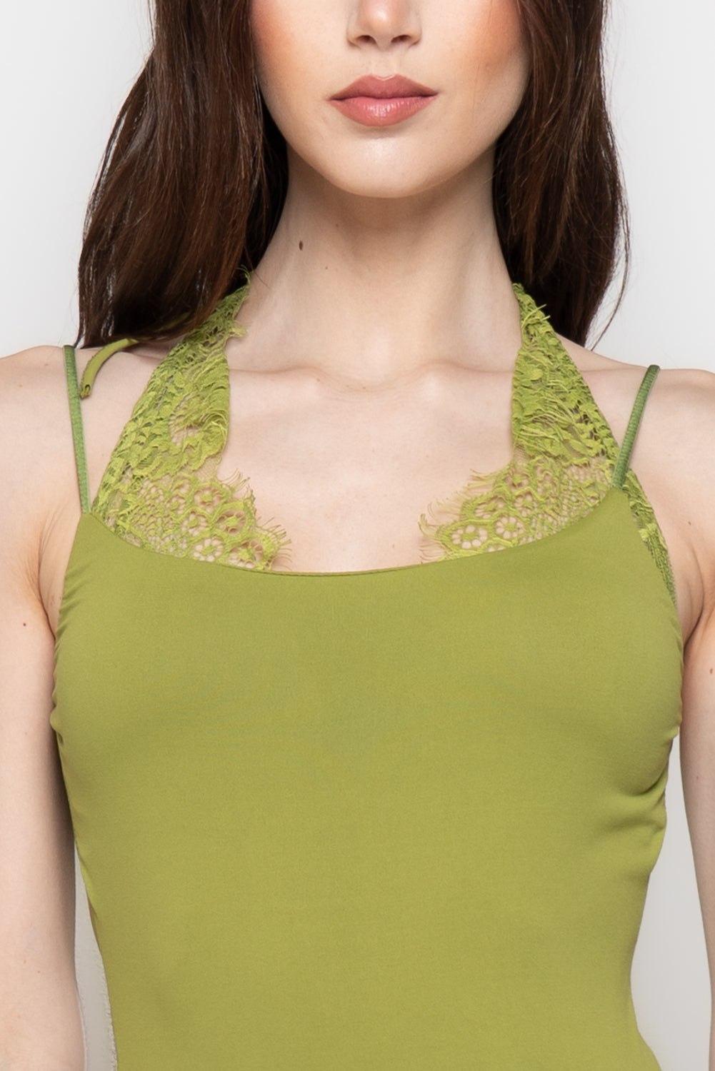 Top Donna Verde con Dettagli in Pizzo Halter