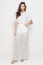 Jeans Donna Palazzo in Pizzo Floreale con Shorts Integrati