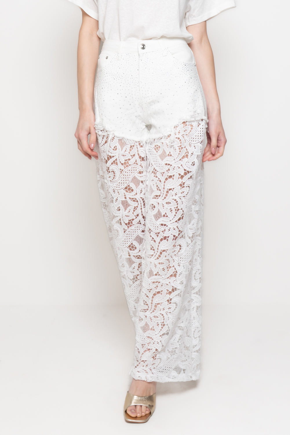 Jeans Donna Palazzo in Pizzo Floreale con Shorts Integrati Immagine secondaria del prodotto