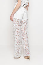 Jeans Donna Palazzo in Pizzo Floreale con Shorts Integrati