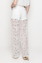 Jeans Donna Palazzo in Pizzo Floreale con Shorts Integrati
