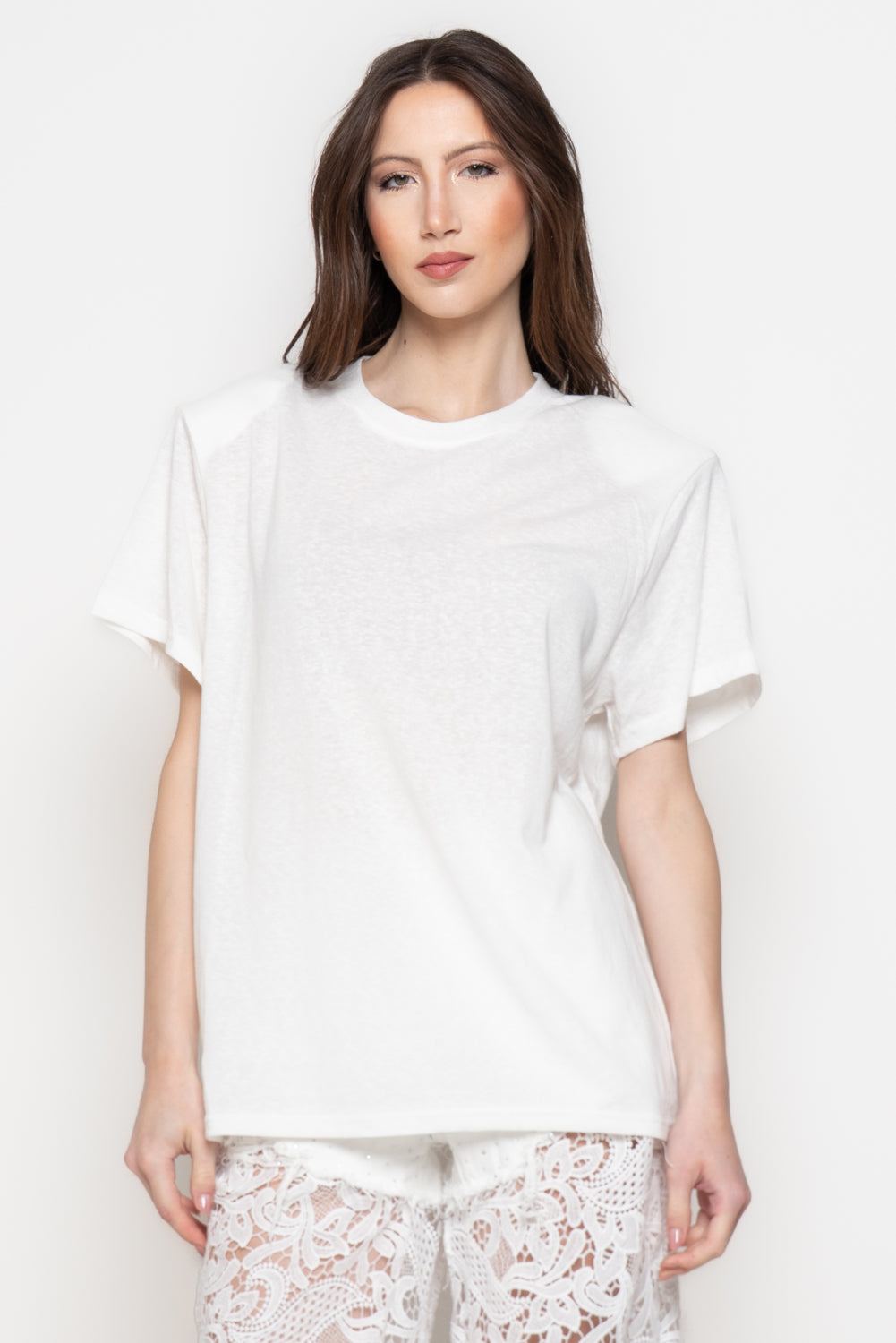 T-Shirt Donna Oversize con Spalline Strutturate