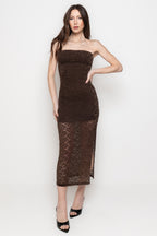 Abito Midi Donna in Pizzo Trasparente con Spacco