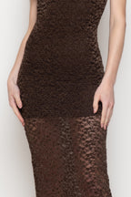 Abito Midi Donna in Pizzo Trasparente con Spacco