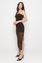 Abito Midi Donna in Pizzo Trasparente con Spacco