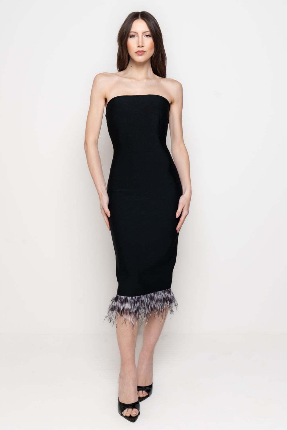 Abito Midi Donna Strapless con Piume Main image