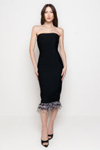 Abito Midi Donna Strapless con Piume