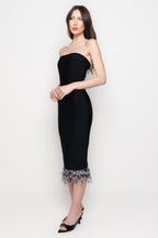Abito Midi Donna Strapless con Piume