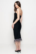 Abito Midi Donna Strapless con Piume