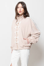Giacca Oversize Donna Rosa - Zip Alta e Dettagli Nodo alamari orientale