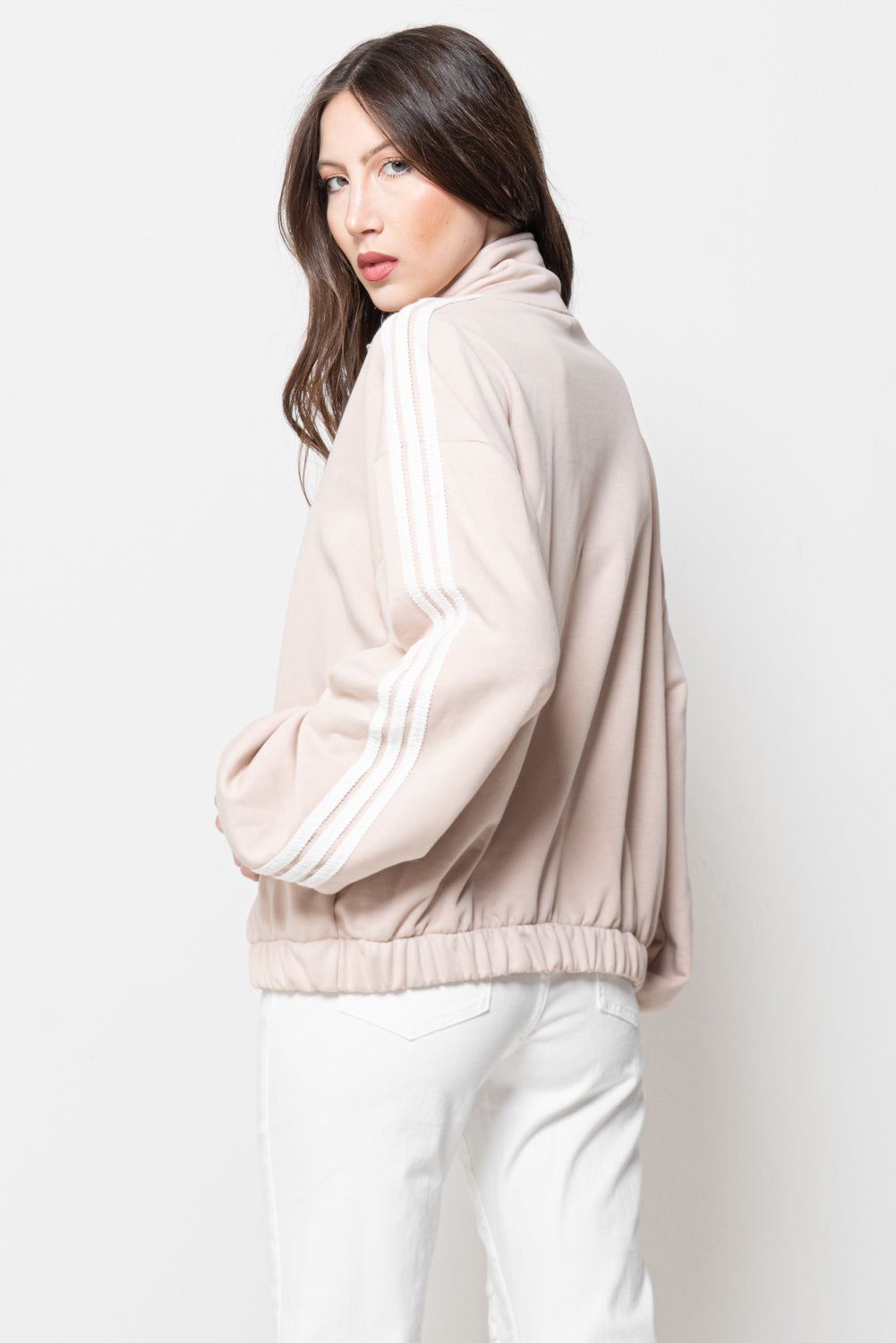 Giacca Oversize Donna Rosa - Zip Alta e Dettagli Nodo alamari orientale