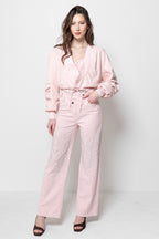Pantaloni Donna Rosa - Wide Leg con Strass Luminosi