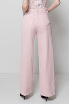 Pantaloni Donna Rosa - Wide Leg con Strass Luminosi