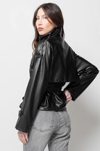 Giacca Donna Nera Effetto Pelle - Corta con Cintura Elegante