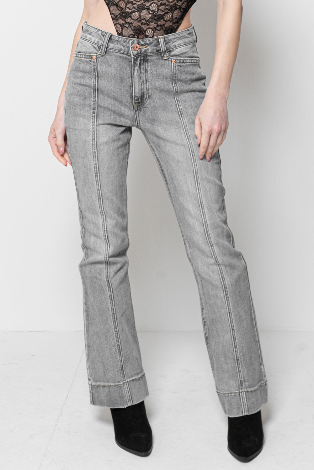 Jeans Donna Grigi - Straight Leg Vita Media Eleganti