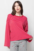 Maglia Donna Righe Rosse - Oversize Crop Casual Trendy