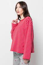 Maglia Donna Righe Rosse - Oversize Crop Casual Trendy
