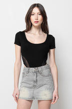 Body Donna Nero con Inserti Mesh - Schiena Intrecciata Sexy
