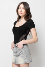 Body Donna Nero con Inserti Mesh - Schiena Intrecciata Sexy