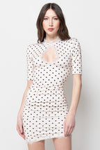Vestito Miniabito Donna Pois con Pizzo