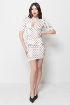 Vestito Miniabito Donna Pois con Pizzo
