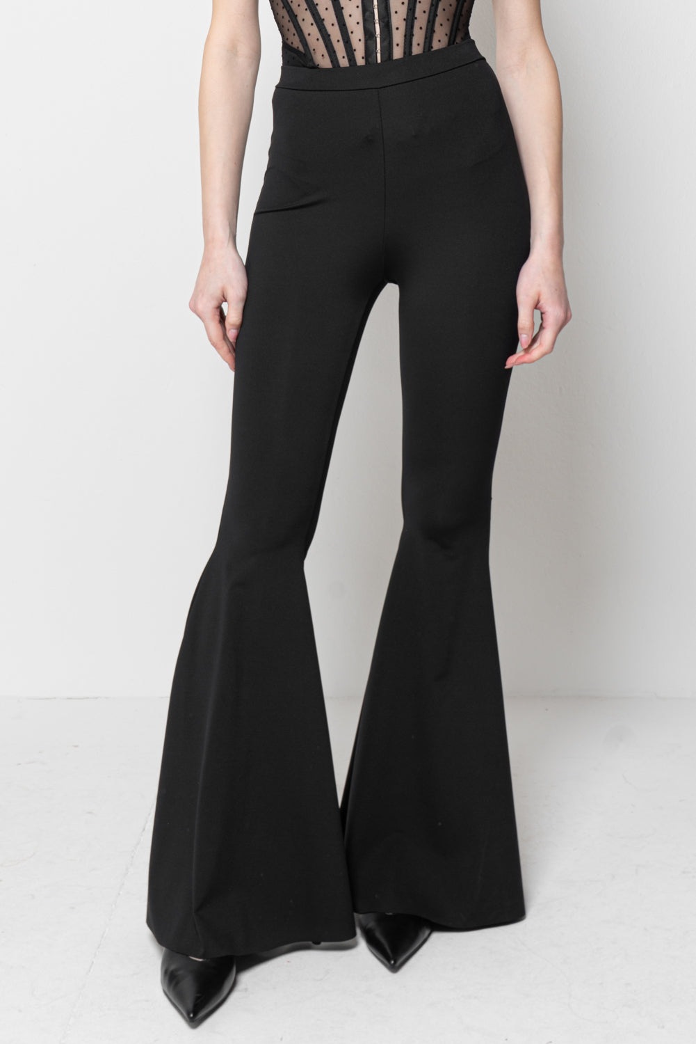 Pantaloni Donna a Zampa Neri - Flare Pants Eleganti Vita Alta
