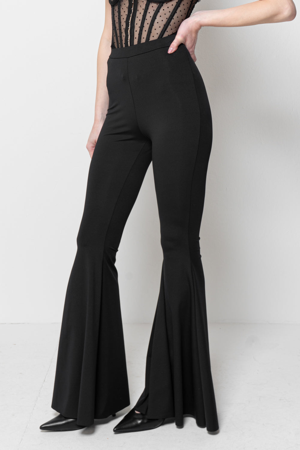 Pantaloni Donna a Zampa Neri - Flare Pants Eleganti Vita Alta