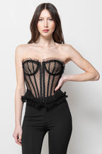 Corsetto Donna Nero in Tulle - Bustier Steccato Elegante