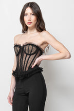 Corsetto Donna Nero in Tulle - Bustier Steccato Elegante