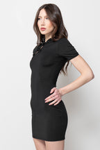 Vestito Miniabito Nero Donna Elegante con Collo Orientale
