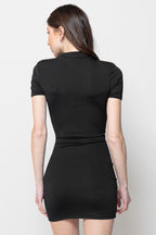Vestito Miniabito Nero Donna Elegante con Collo Orientale