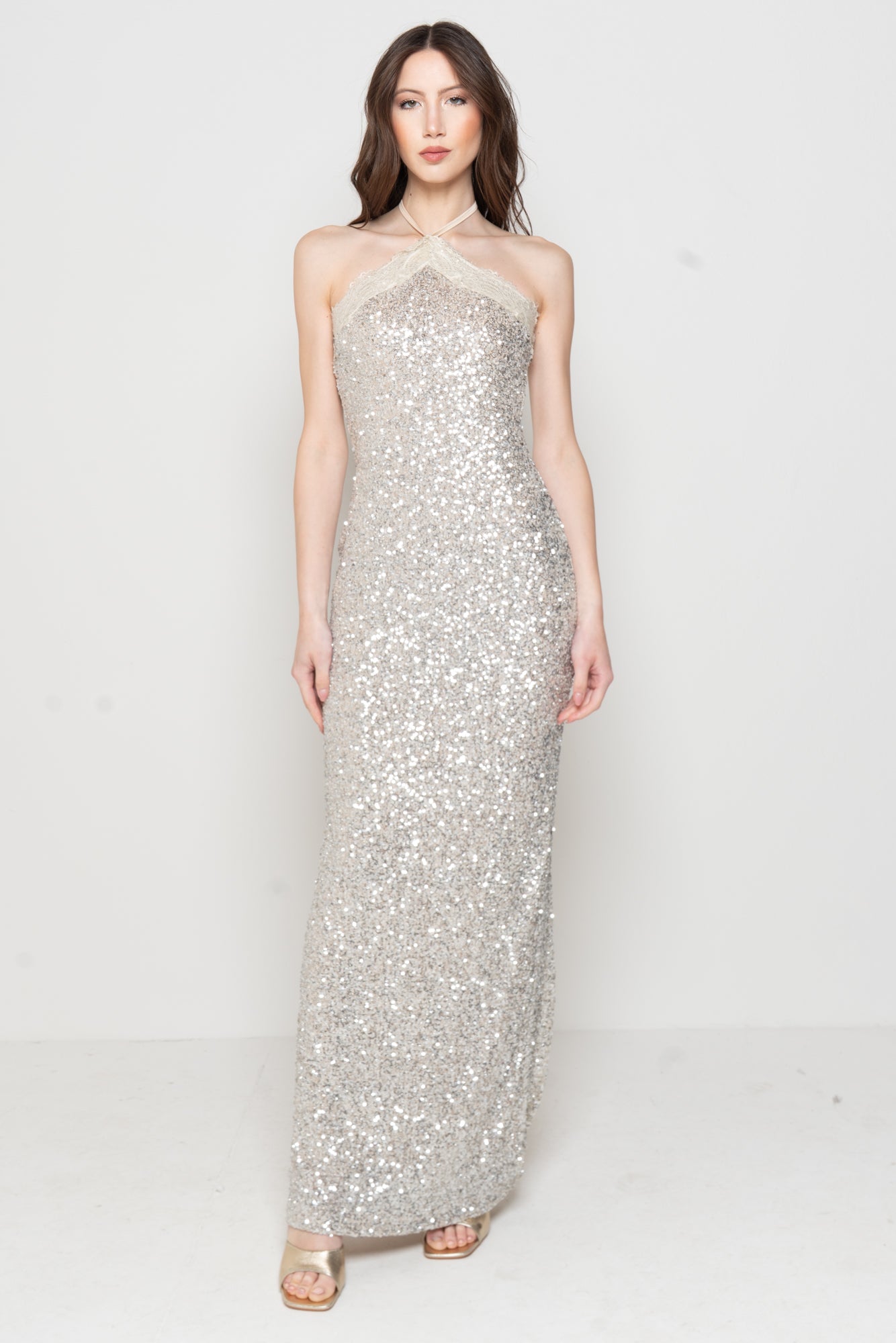 Abito Lungo Paillettes con Schiena Scoperta
