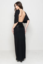 Abito Lungo con Schiena Scoperta e Fascia Paillettes