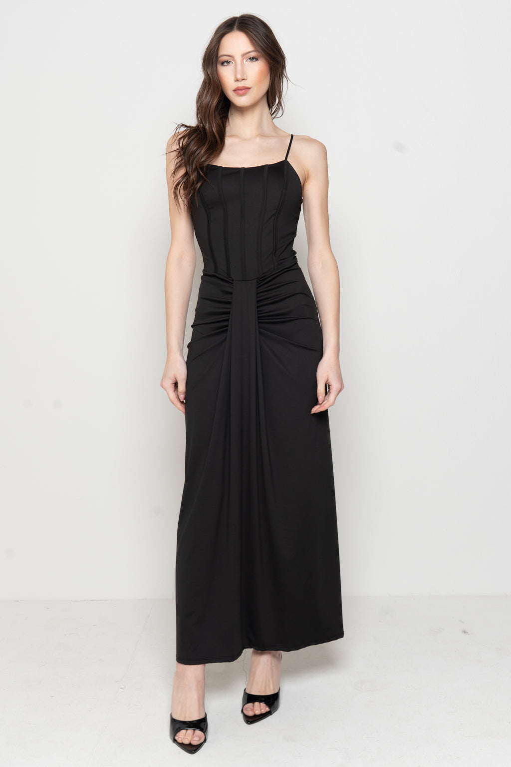 Abito Lungo Drappeggiato con Corsetto