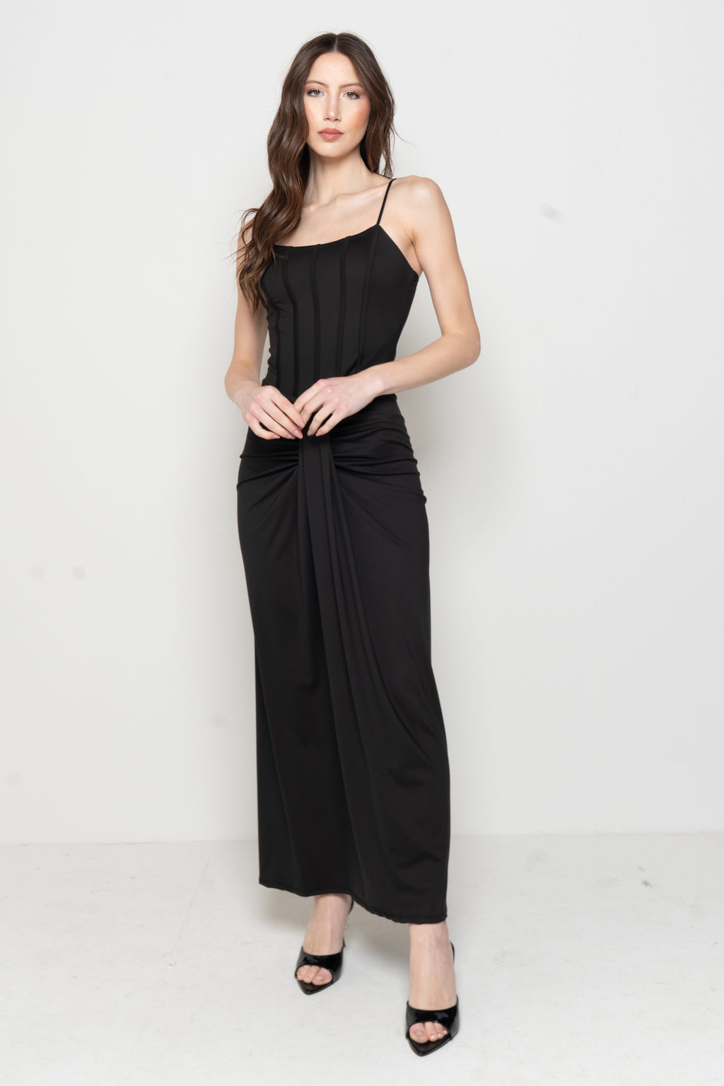 Abito Lungo Drappeggiato con Corsetto