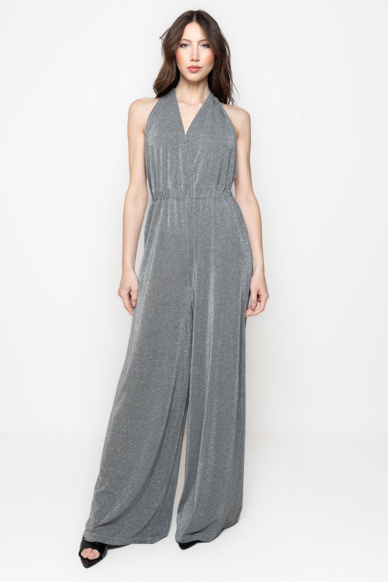 Tuta Palazzo Halter con Schiena Scoperta e Lurex Immagine principale del prodotto