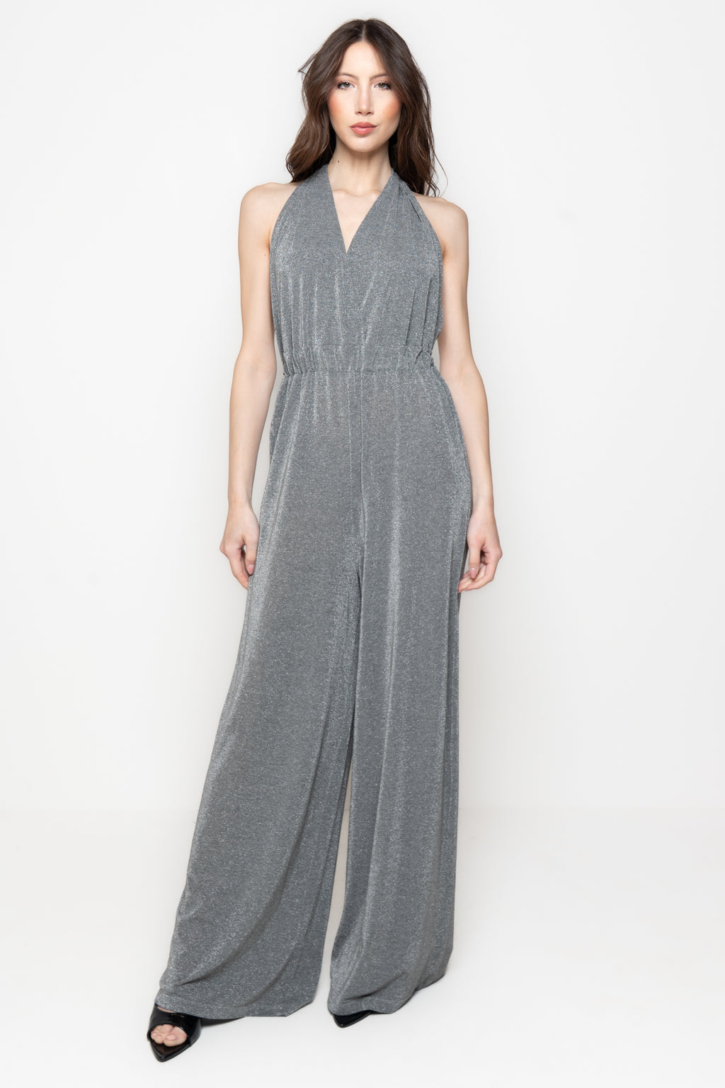 Tuta Palazzo Halter con Schiena Scoperta e Lurex