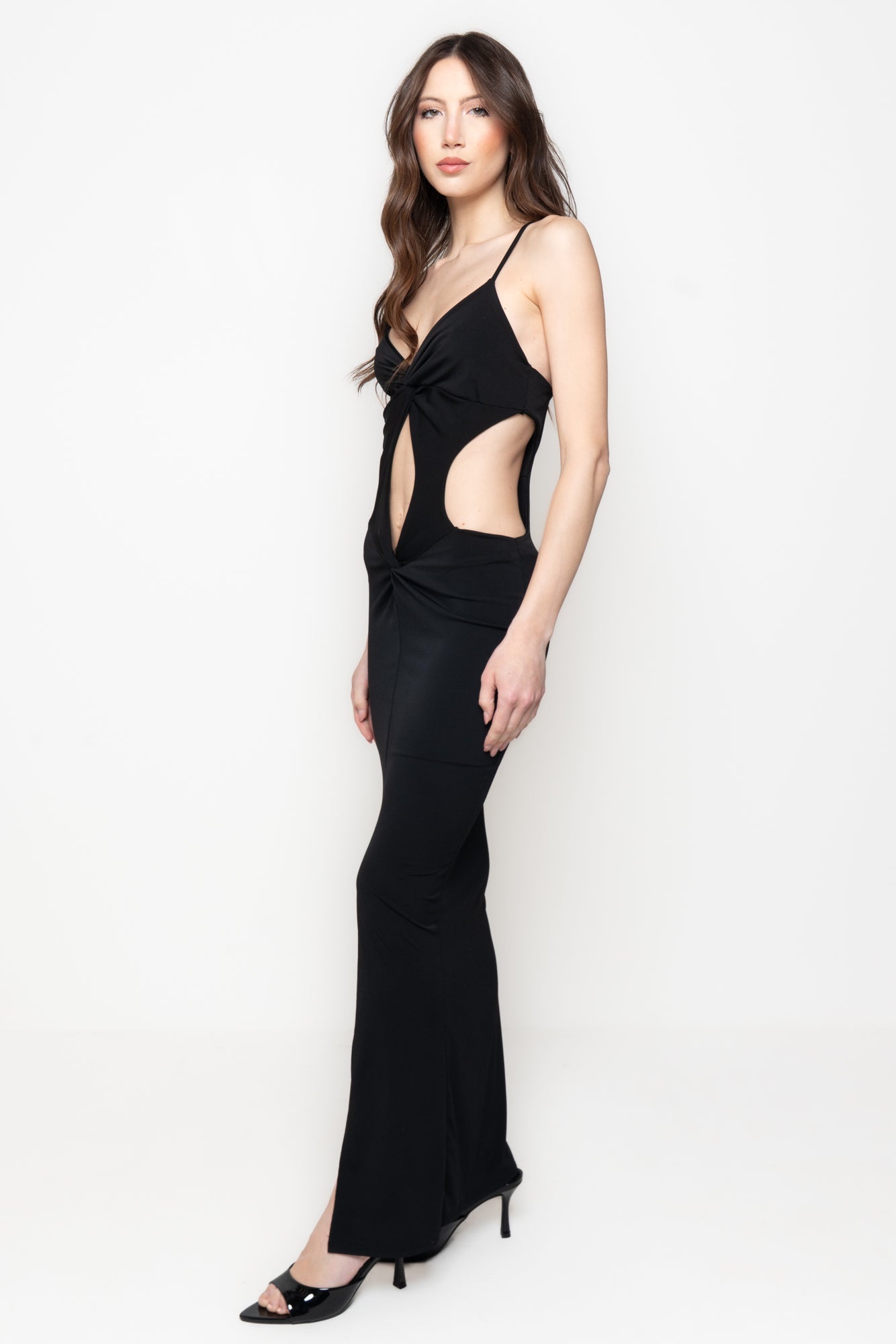 Abito Lungo Cut Out con Drappeggio