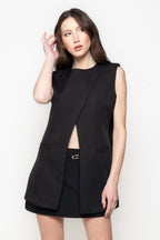 Gilet Sartoriale Nero con Dettaglio Drappeggiato