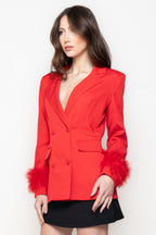 Blazer Doppiopetto con Polsi in Piume