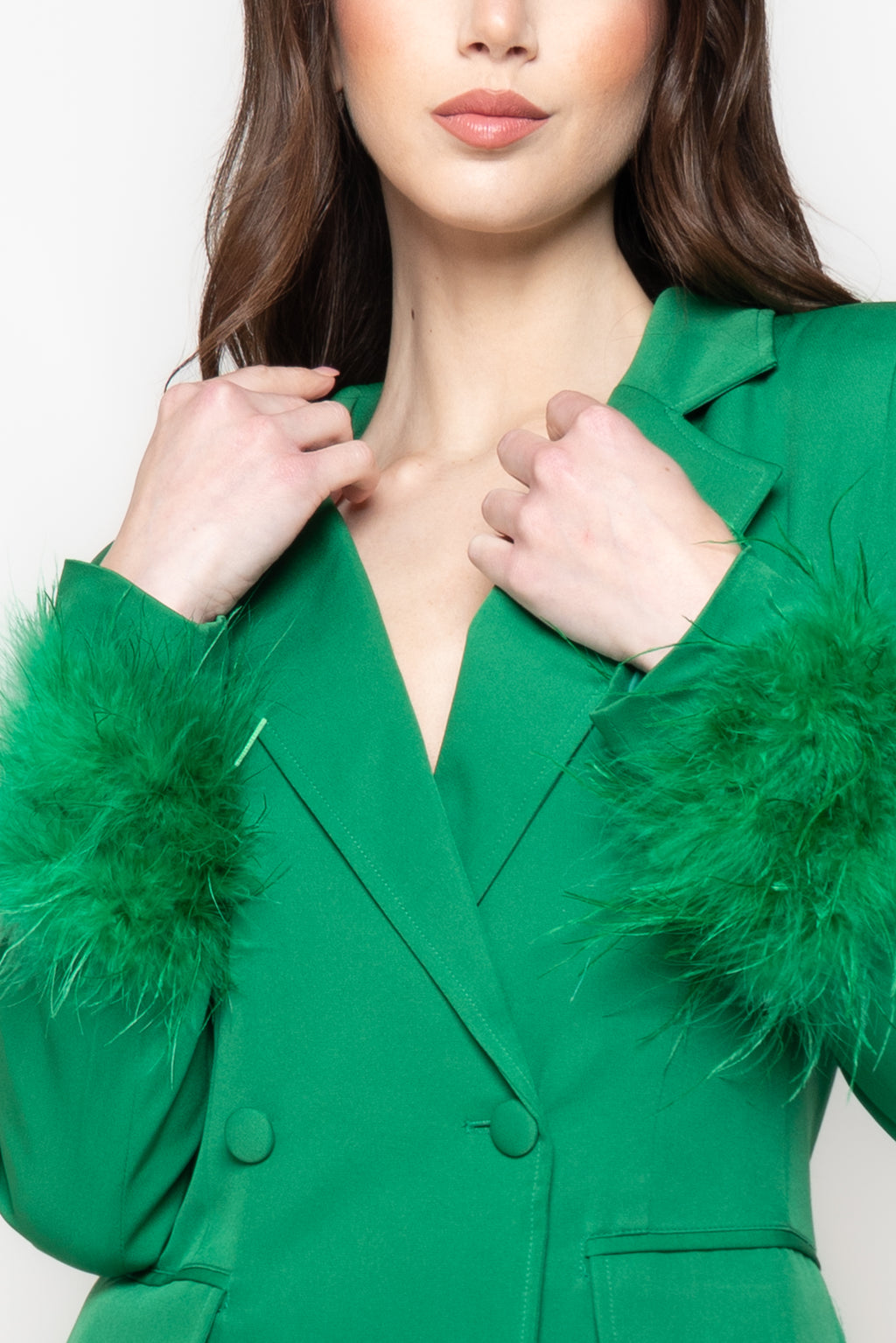 Blazer Doppiopetto con Polsi in Piume