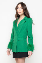 Blazer Doppiopetto con Polsi in Piume
