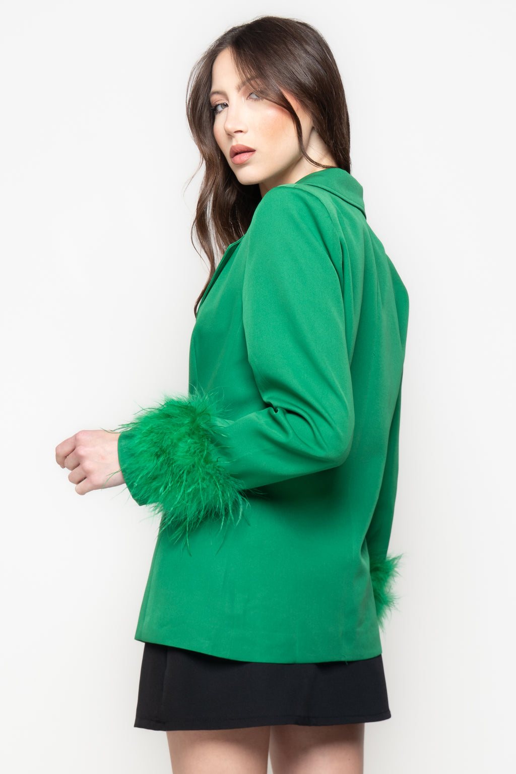Blazer Doppiopetto con Polsi in Piume