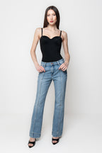 Jeans Donna Flare Vita Media Denim Chiaro